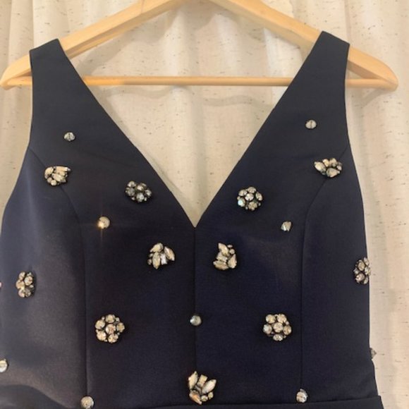 Size 6 NWT Navy Blue Amsale Nia Floor-Length Column Dress - Picture 2 of 6